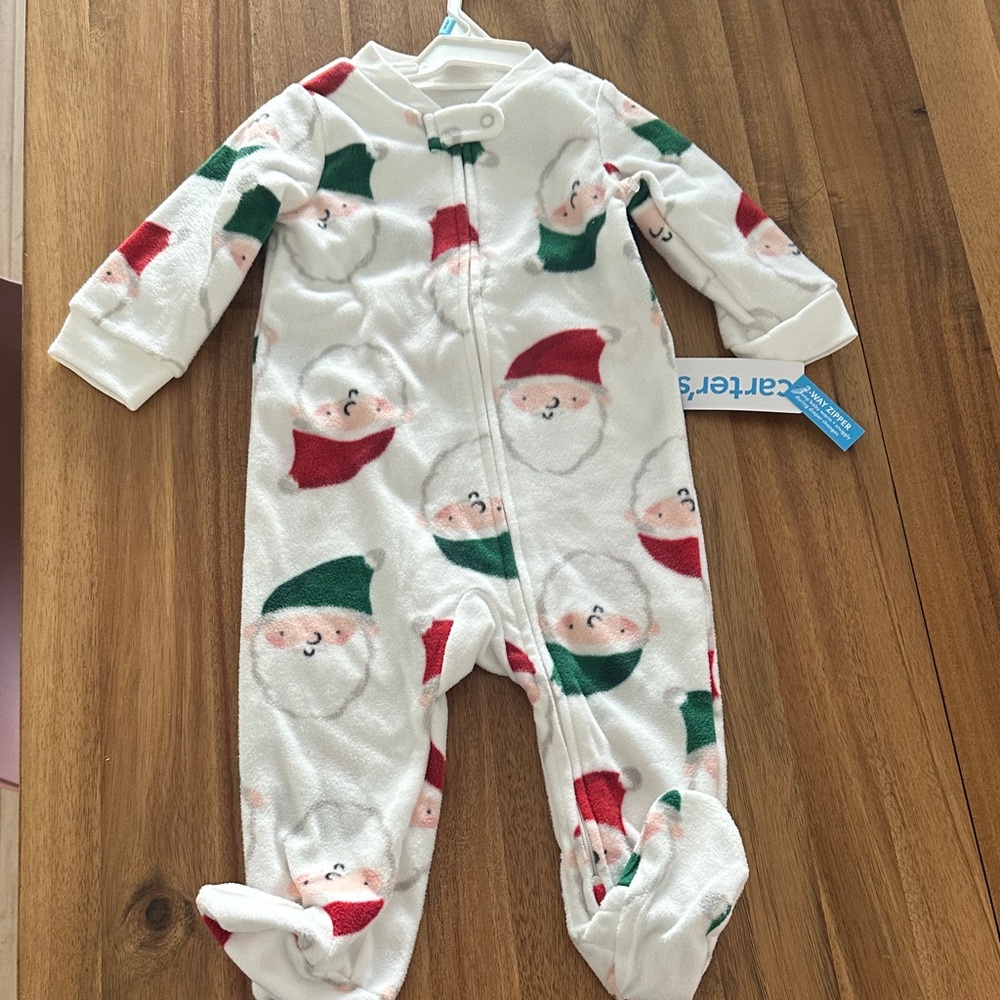 NWT Carter's Festive Santa Print Fleece One Piece - 9m